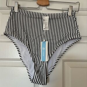 Cupshe Black and White Striped High-Waisted Bikini Bottom